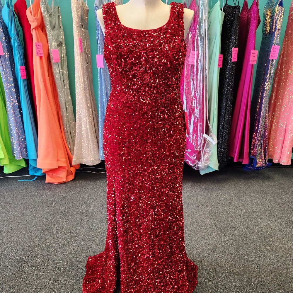 Athena Prom 8223 Red Size 14W Sequin/Velvet Prom Dress Formal Gown